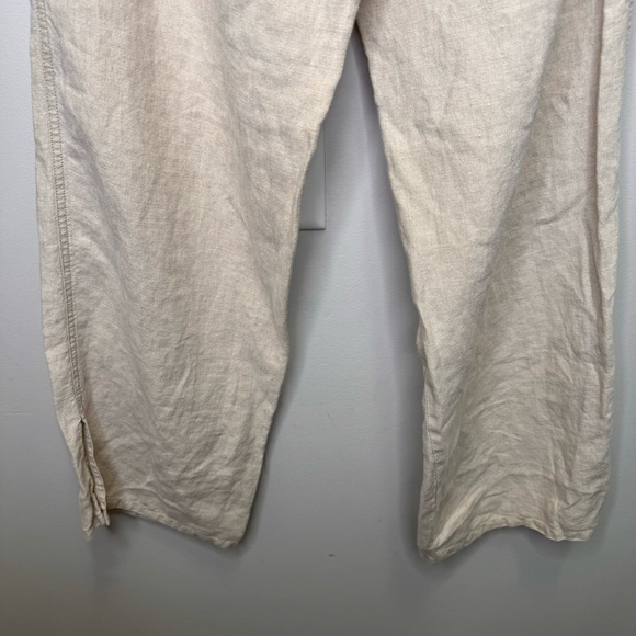 Eddie Bauer Tan 100% Linen Lightweight Flare Leg Pants Size 6 Split Hem - Picture 10 of 15